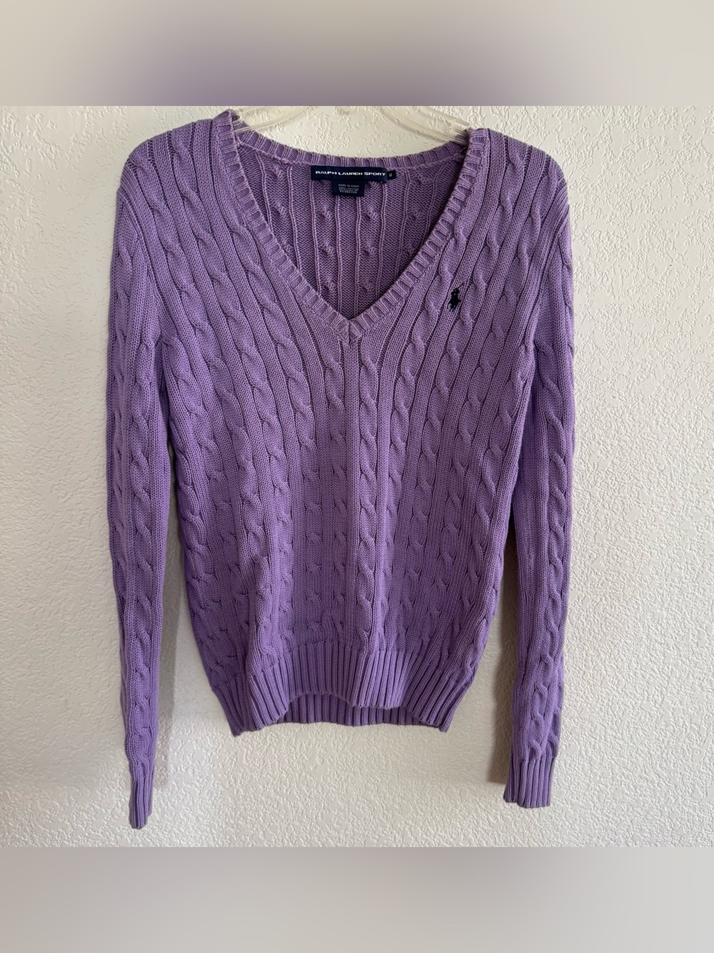 Ralph Lauren Sport Purple Cable Knit V-Neck Sweater Classic Preppy Old Money M